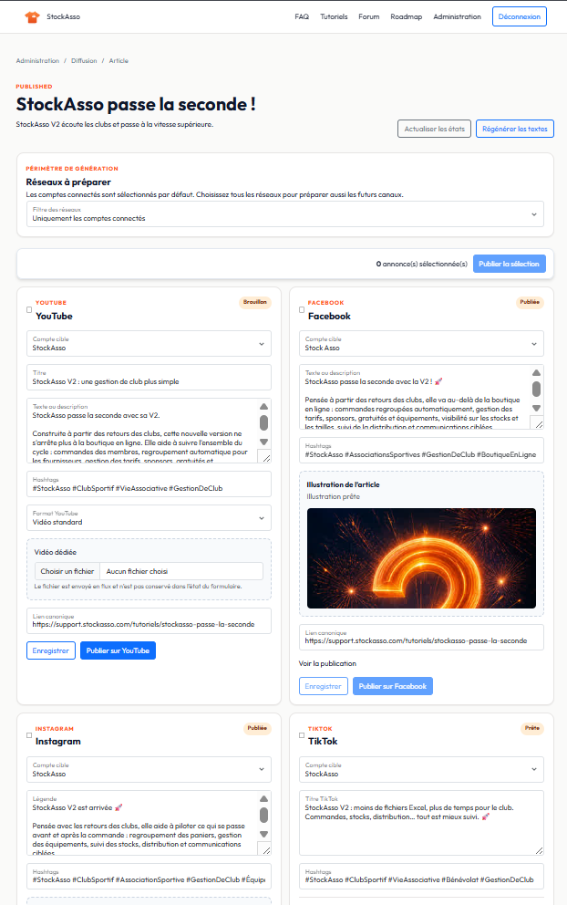 Préparation d’une annonce StockAsso pour plusieurs réseaux sociaux