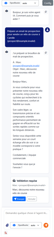 Brouillon de prospection avec validation humaine explicite